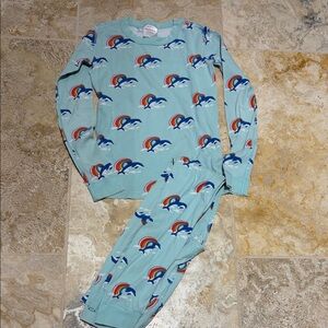 Hanna Andersson Blue Pajama Set with Rainbow and Dolphin Print